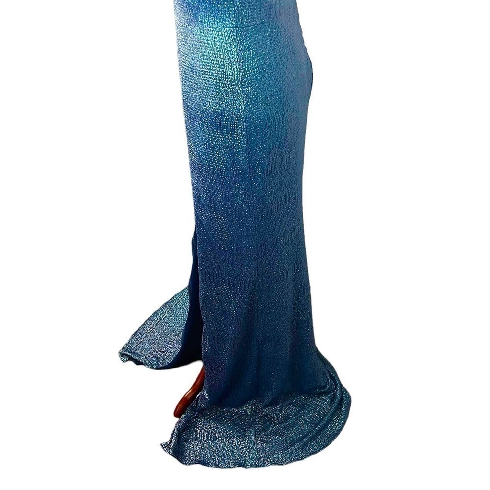 Dessy Collection 3063 Midnight Blue Metallic Column Gown High Slit 10R - Picture 10 of 16